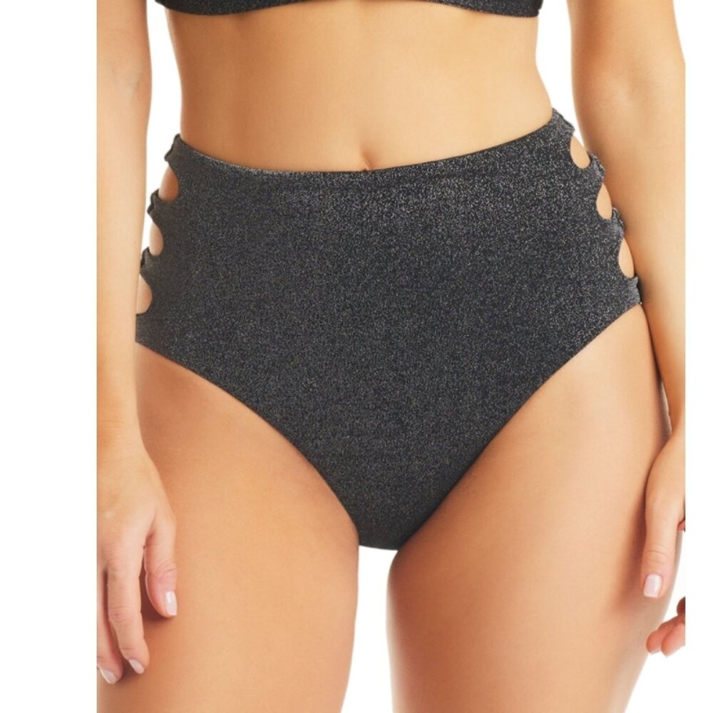 Womens Metallic Cut-Out Swim Bottom Separates